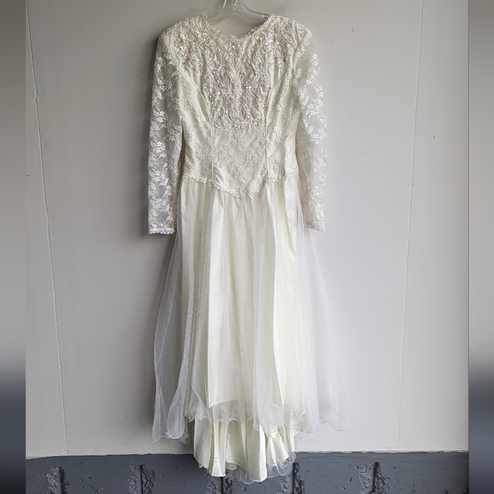 Vintage 80s Alfred Angelo beaded long sleeve wedding dress